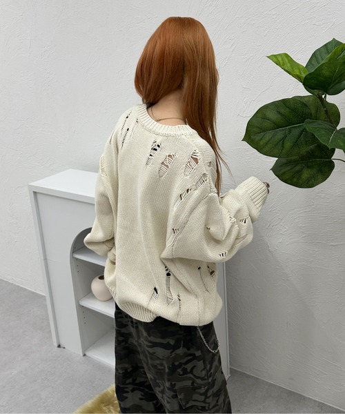 ニット セーター ピグメントダメージニット レディース ENVYM ニット セーター ピグメントダメージニット レディース