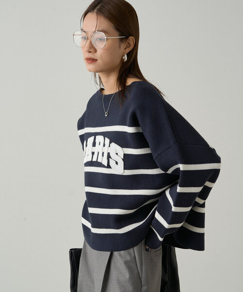 ラウンジドレス　ロゴニット Loungedress ニット セーター ボーダーロゴニット レディース