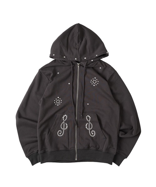 fcmm スタッズジップアップ フーディ　パーカー　チャコール FCMM パーカー 「日本限定」STUD ZIP UP HOODIE/スタッズジップ