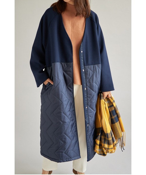 &. NOSTALGIA（ノスタルジア） ノーカラーコート FREE ネイビー