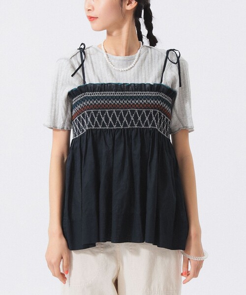BEAMS BOY 黒キャミソール BEAMS BOY キャミソール シャーリング : ZOZOTOWN Yahoo!店