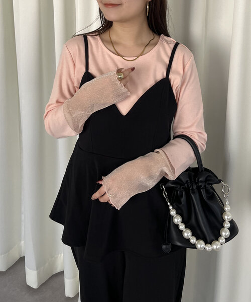 カットソー 韓国 ラメ 春夏 トップス 切替 シアー ベロア prose verse tシャツ ラメ袖シアー切替トップス レディース