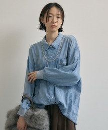新品 Dignite Collier 袖リブシアーデニムスナップボタン付シャツ Paradise Picnic（パラダイスピクニック） ブラウス シャツ Dignite