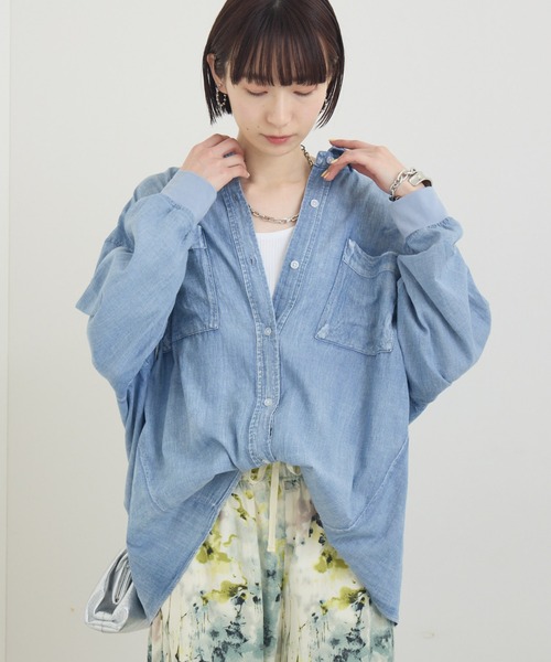 ディニテコリエDignite Collier 袖リブシアーデニムシャツ Paradise Picnic ブラウス シャツ Dignite Collier 袖リブシアー