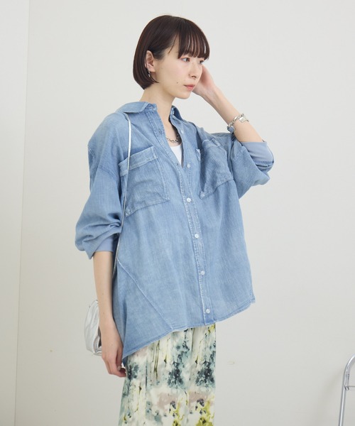 【ミッキー様】dignite collier シアーデニムシャツ袖リブ/ネイビー Paradise Picnic（パラダイスピクニック） ブラウス シャツ Dignite