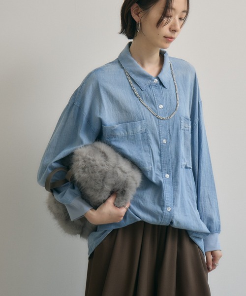 ディニテコリエデニム風シャツ Dignite Collier シアーデニムシャツ（シャツ/ブラウス
