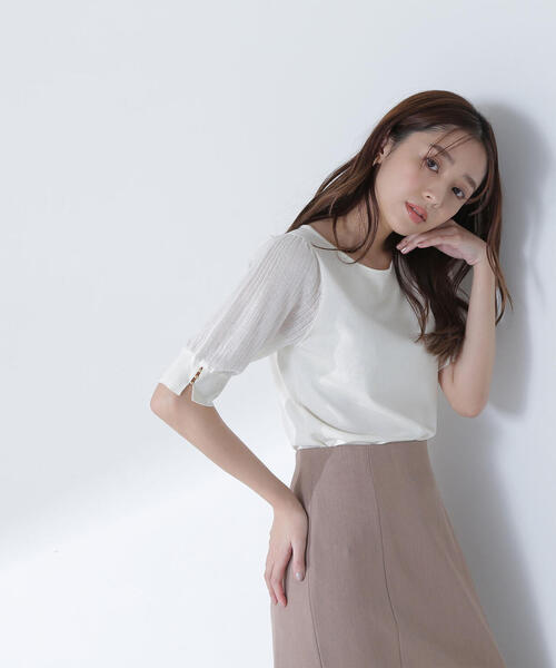 ニット セーター シアーラメプリーツスリーブニット レディース NATURAL BEAUTY BASIC ニット セーター シアーラメプリーツ