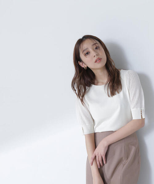 ニット セーター シアーラメプリーツスリーブニット レディース NATURAL BEAUTY BASIC ニット セーター シアーラメプリーツ