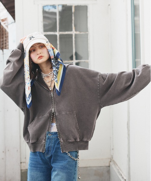 スカーフ付フーディー Stripe Hoodie Scarf／フーディースカーフ縞 | GANDALAMA