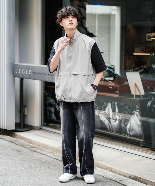 2色 ナイロンベスト スタンドカラー シンプル アウトドア Rocky Monroe ベスト ジレ ルーズシルエット 裏メッシュスタンド