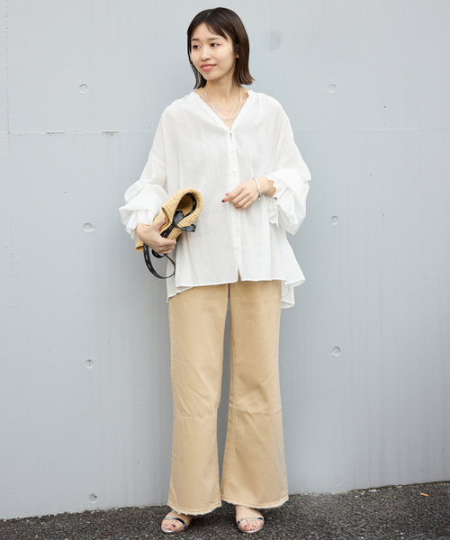 SLOBE ＩＥＮＡ　リネン　シースルーブラックシャツ 長袖 SLOBE IENA 「SLOBE IENA」 長袖ブラウス - ブラック レディース