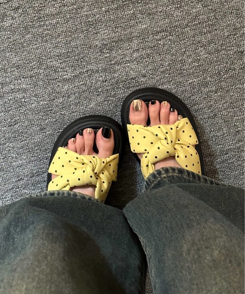 AsRiRe サンダル 新柄追加/ドット柄クロスリボン厚底サンダル