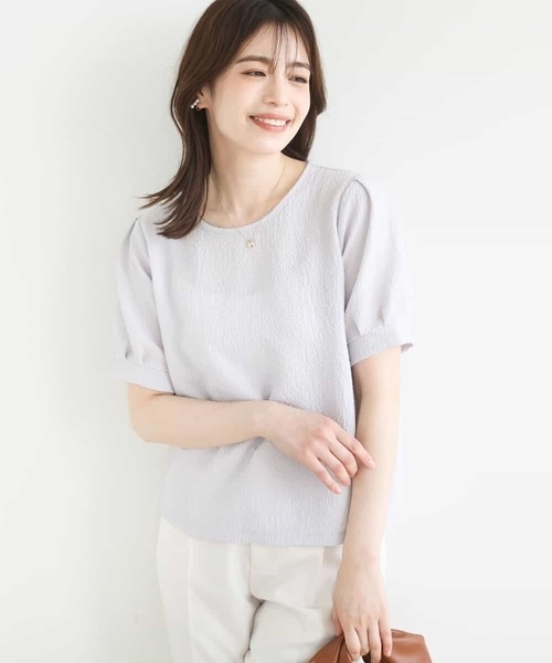 tシャツ ふくれシャーリングパフスリーブトップス/洗える レディース
