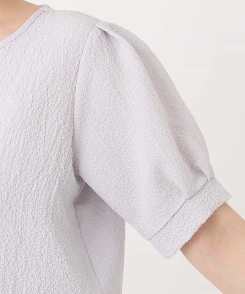 OFUON tシャツ ふくれシャーリングパフスリーブトップス/洗える