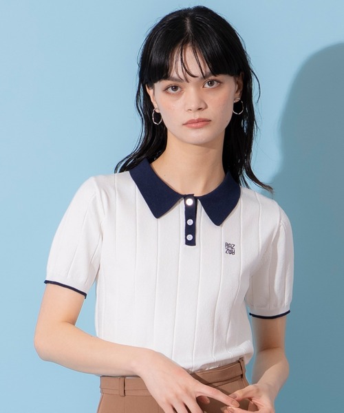 sheller シェリエ デザインカラーニットトップス シェリエ ポロニット