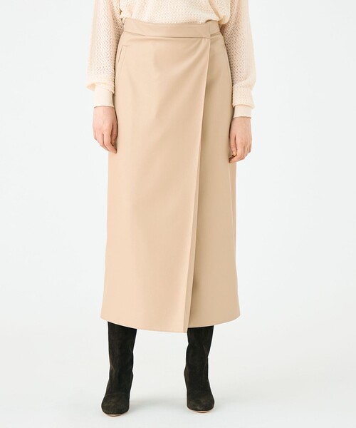 【美品】Ballsey ベージュ スカートスーツ Ballsey（ボールジィ） スカート レザーライククロス ラップマキシ