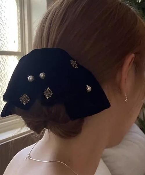 ヘアクリップ パールビジュー付き ベロア リボン : ZOZOTOWN Yahoo!店