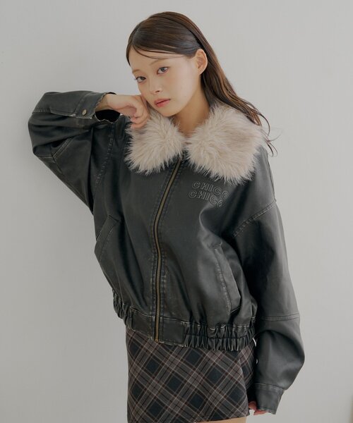 chico フェイクレザールーズジップブルゾン ブラウン　新品 Chico フェイクレザールーズジップブルゾン ブラウン chico フェイク