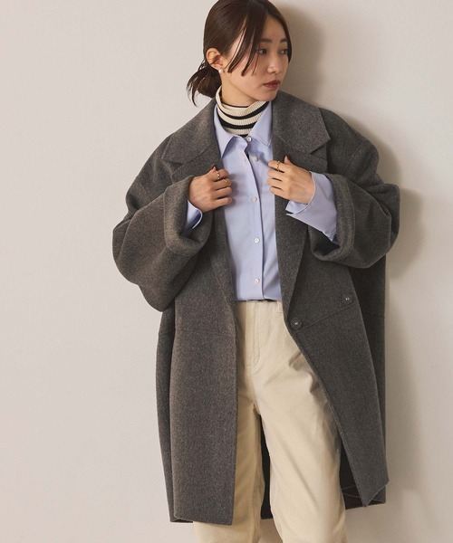 極美品✨エトロ チェスターコート ダブル 襟ムートン ペイズリー ネイビー 美品□ETRO/エトロ New Jersey 裏ペイズリー柄 襟ムートン ラムレザー