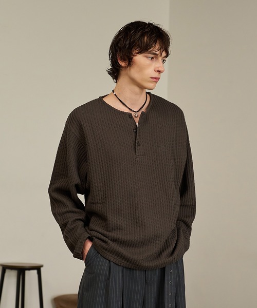 Forte ヘンリーネック tシャツ Thermal Texture Henley Top/サーマル