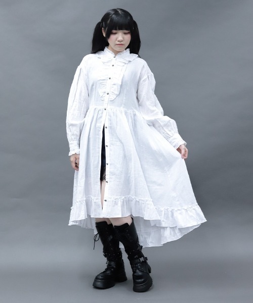 ⑥Bonpoint フリル付きホワイトワンピース NIBBLE POISON（ニブルポイズン） ワンピース ガーゼフリルシャツ