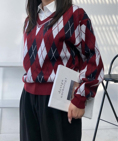 AS KNOW AS（アズノゥアズ） ニット セーターシャツドッキング Vネック