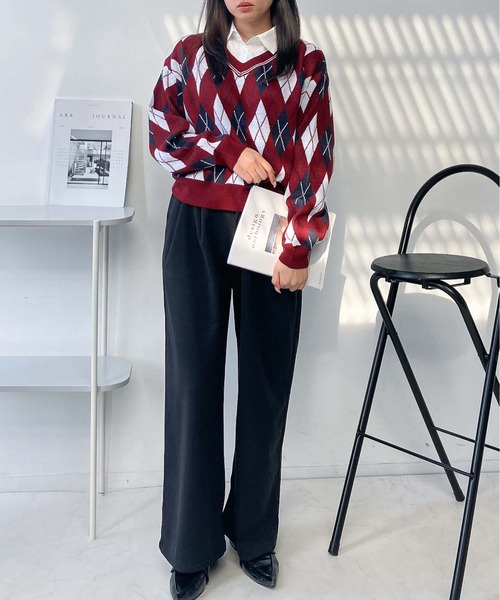 AS KNOW AS（アズノゥアズ） ニット セーターシャツドッキング Vネック