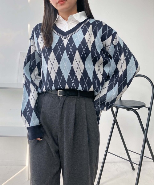 AS KNOW AS（アズノゥアズ） ニット セーターシャツドッキング Vネック