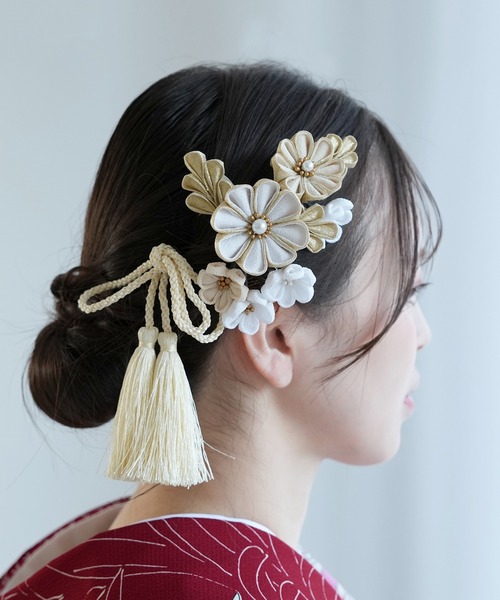 utatane 髪飾り 梅日和 つまみ細工＆タッセル 日本製 レディース