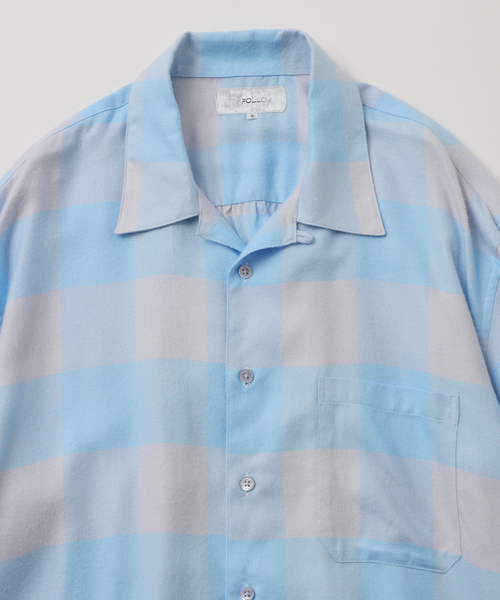 シャツ 「FOLL / フォル」summer modal check open collar shirt メンズの画像