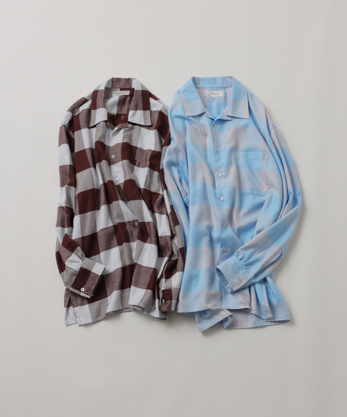 シャツ 「FOLL / フォル」summer modal check open collar shirt メンズの画像