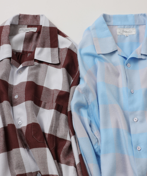 シャツ 「FOLL / フォル」summer modal check open collar shirt メンズの画像