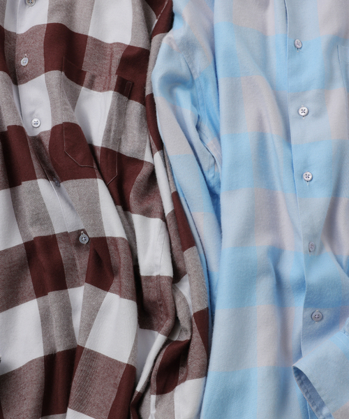 シャツ 「FOLL / フォル」summer modal check open collar shirt メンズの画像