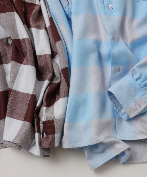 シャツ 「FOLL / フォル」summer modal check open collar shirt メンズの画像