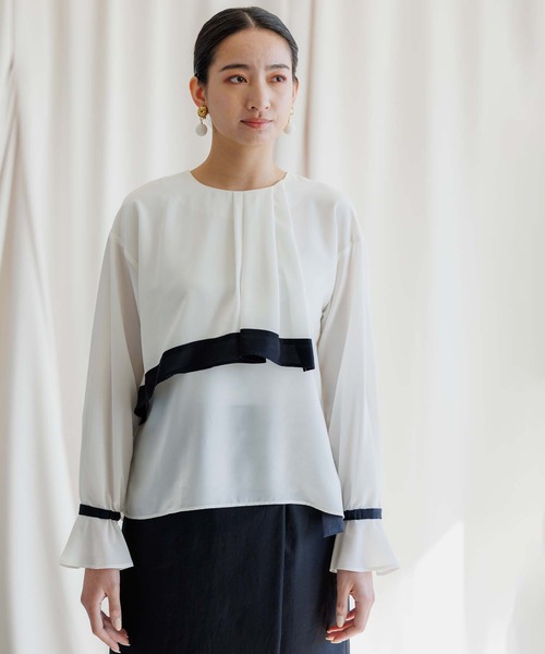 「RAW FUDGE」 長袖ブラウス M グレイッシュベージュ レディース_画像6