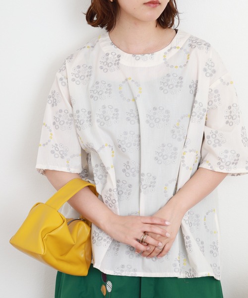 Emago（イマゴ） リネンシャツ ブラウス シャツ 夏 半袖 花ドット刺繍 
