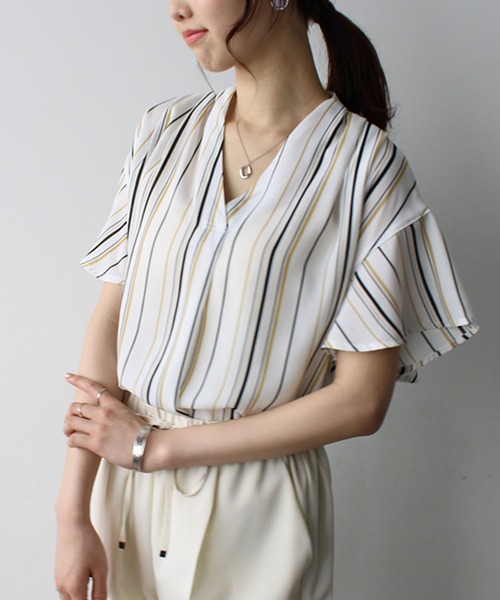 ブラウス シャツ 袖タックブラウス レディース natural couture ブラウス シャツ パイピングタックフレア