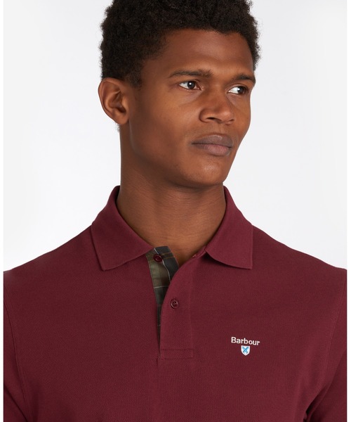 Barbour 赤 ポロシャツ Barbour ポロシャツ タータン切替半袖ポロシャツ メンズ