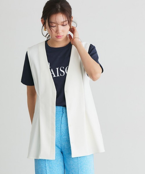 Pierrot ベスト ジレ ノーカラータックジレ レディース : ZOZOTOWN