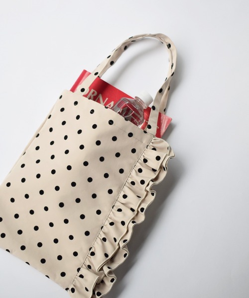 PICCIN PERLA トートバッグ フロッキードットフリル付きトート