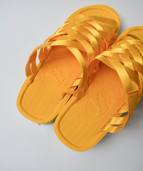 VIP価格☆キャンバススライドサンダル フラットサンダル WRAP SHOES】レザーサイドキャビティ スライド サンダル