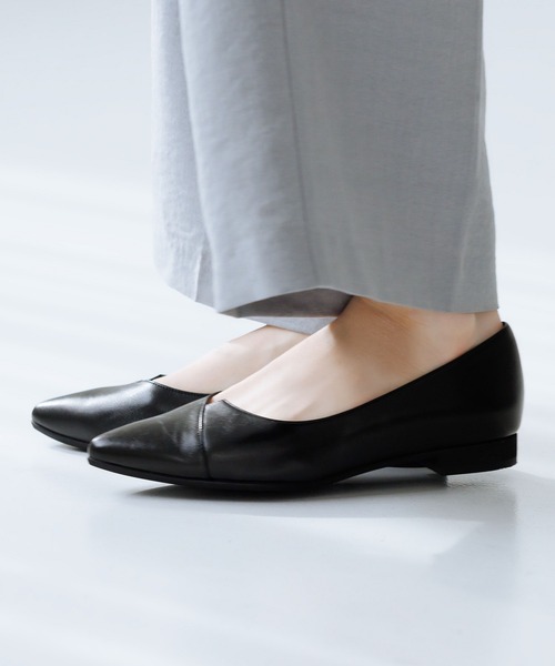 パンプス 「Made in Japan」アシンメトリーVカットフラットパンプス/641316の画像
