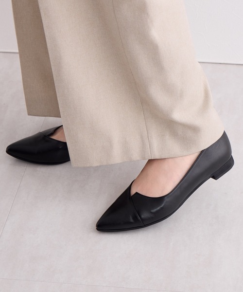 HIMIKO バブーシュパンプス ローヒール 羊革 Vカット BLK HIMIKO パンプス 「Made in Japan」アシンメトリーVカット