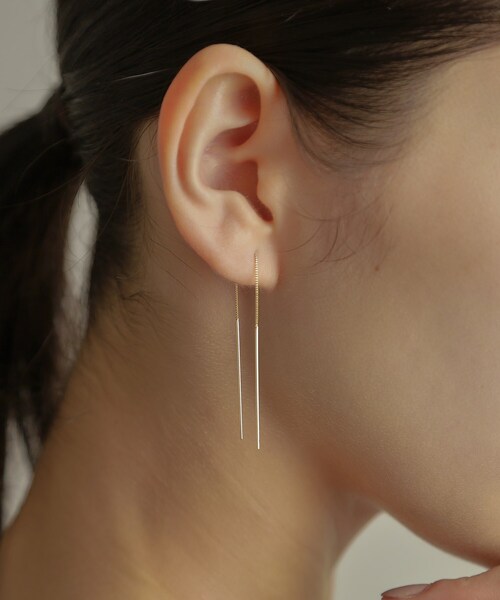 COCOSHNIK ピアス K10丸線バー フリンジピアス レディース : ZOZOTOWN