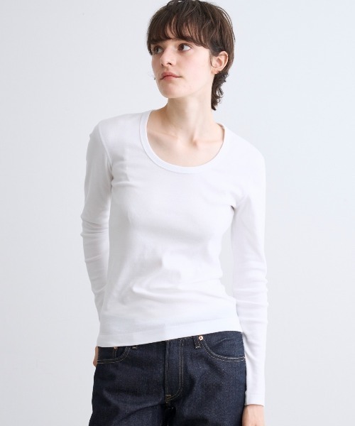 【新品未使用】three dotsスリードッツ Tシャツ ジェシカ ホワイト S three dots（スリー ドッツ） tシャツ ジェシカ 長袖 レディース