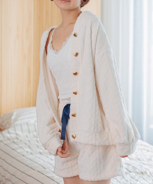 スクレbyラデュレ　ふわもこルームカーディガン fran de lingerie パジャマ ルームウェア ふんわり軽くて暖かい