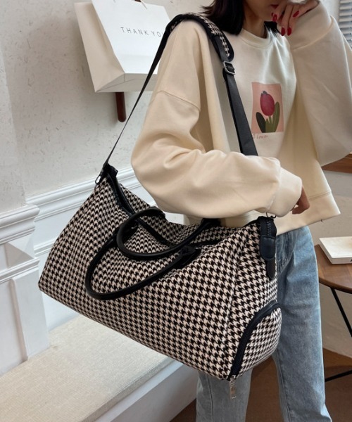 FREE STYLISTS ボストンバッグ 2WAY配色 千鳥柄 ボストンバッグ