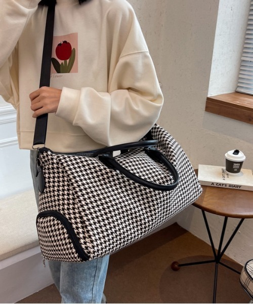 FREE STYLISTS ボストンバッグ 2WAY配色 千鳥柄 ボストンバッグ