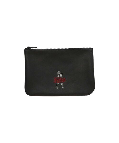 HYSTERIC GLAMOUR ブラックポーチ HYSTERIC GLAMOUR ポーチ VIXEN LINE刺繍 レザーポーチ メンズ