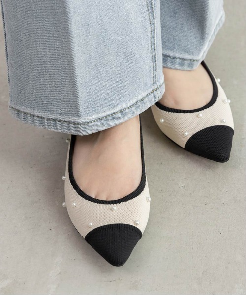 RANDA パンプス 「SUSTAINABLE」パールフラットパンプス